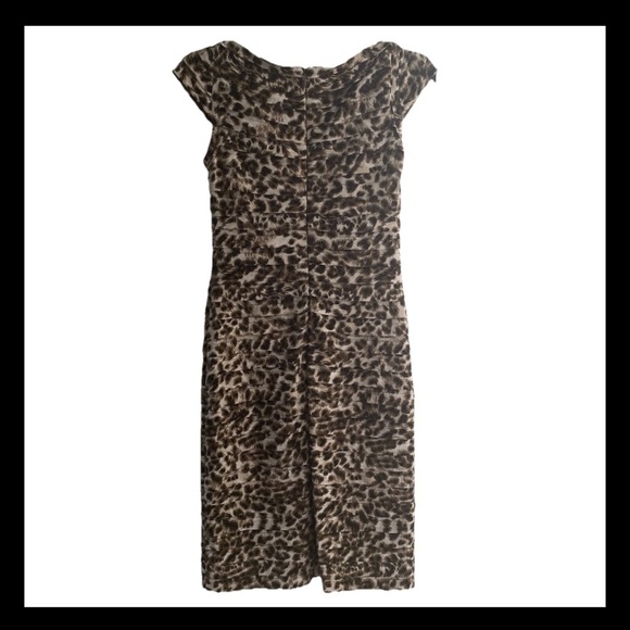 Adrianna Papell Womens Animal Print Size 4 Brown And Cream Pleated Sheath Dress - Picture 9 of 10